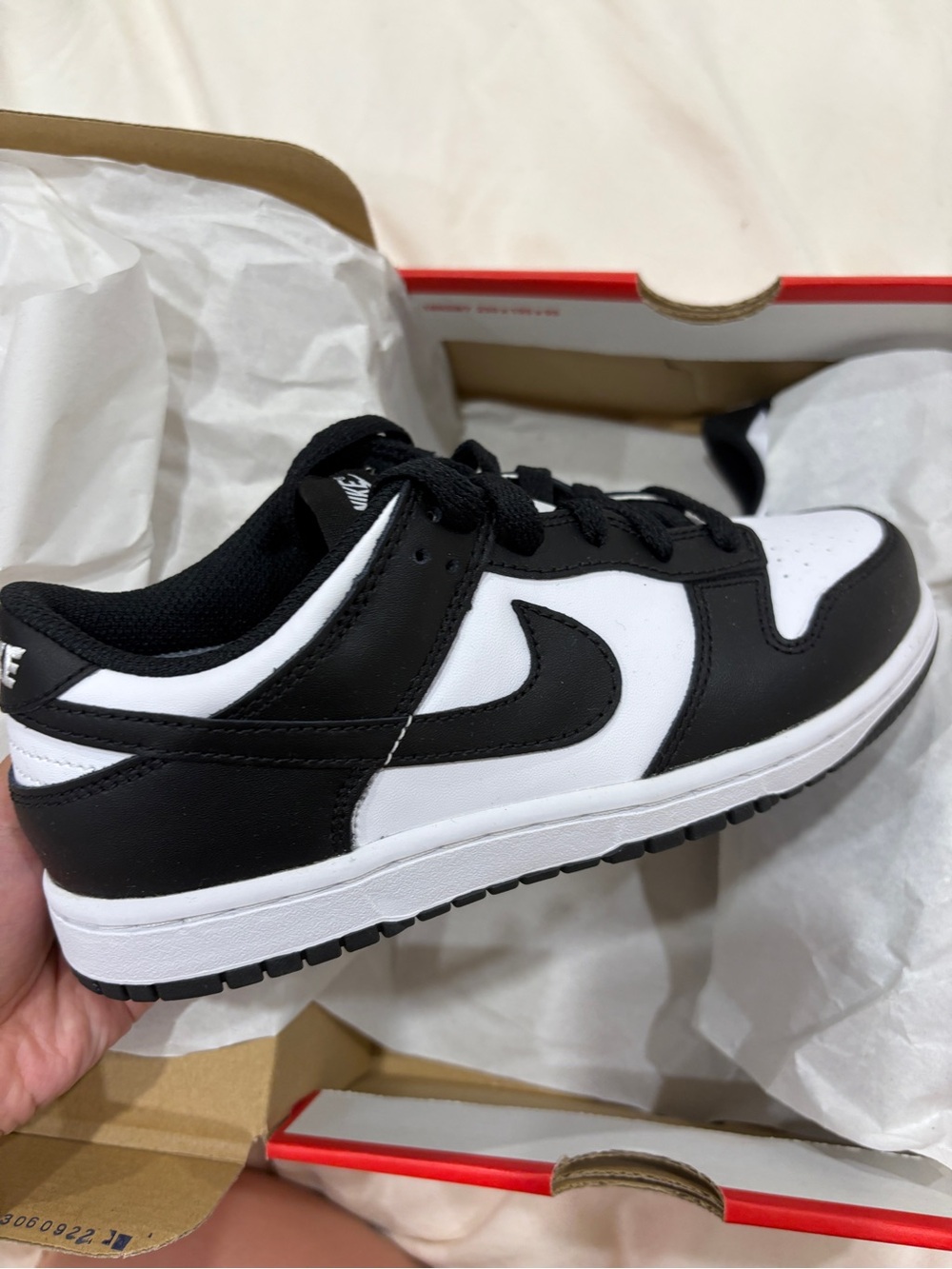 Nike PANDAS: Low-Top Black and White Leather Sneaker
